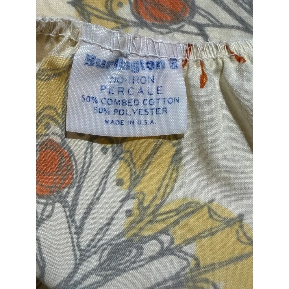 Vintage Burlington Butterfly Fitted Sheet Full Size Percale Orange Yellow 70s